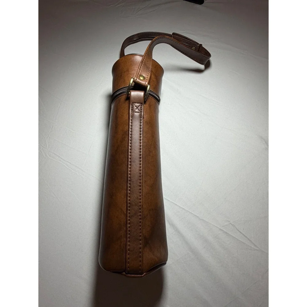 Vintage Hazel USA Brown Vinyl Cylindrical Thermos Case / Bottle Tote 1970's